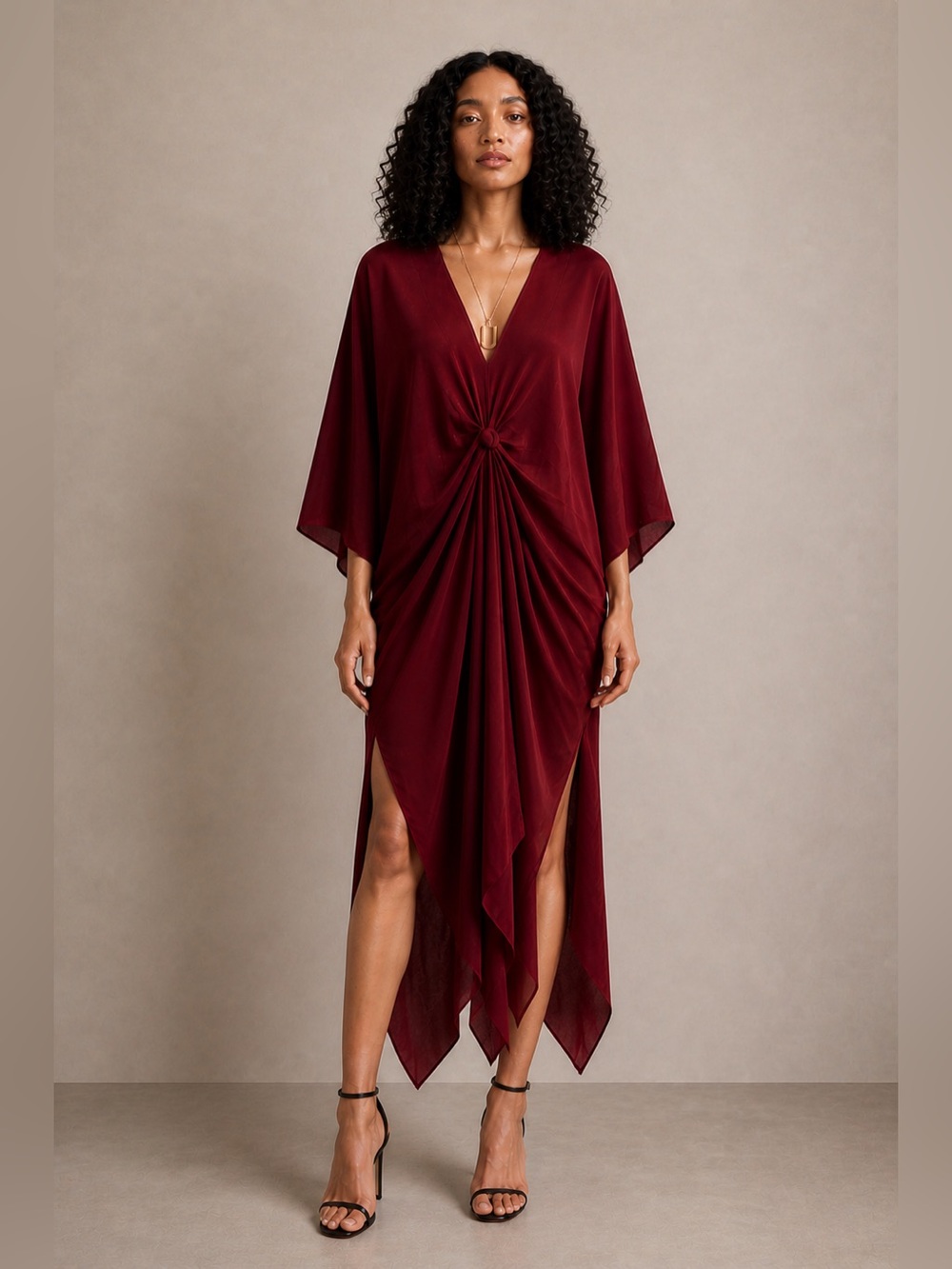 Reistor Front twist Kaftan Dress in Burgundy Size XL